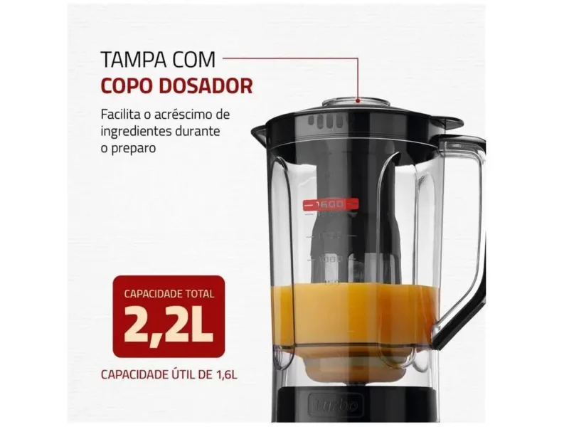 Liquidificador Black Mondial Turbo Power 3 velocidades 550W - 110V - Image 5