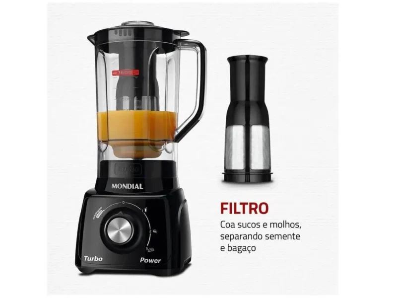 Liquidificador Black Mondial Turbo Power 3 velocidades 550W - 110V - Image 4