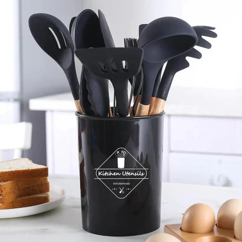 KIT de Utensílios Para Cozinha em Silicone e Bambu 12 Peças - Image 2