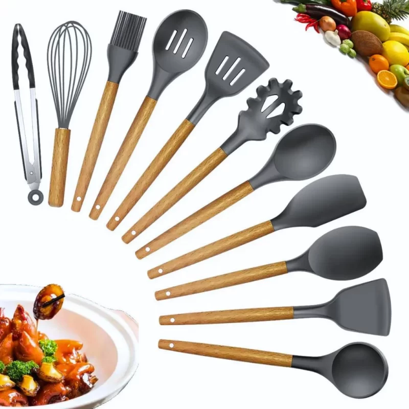 KIT de Utensílios Para Cozinha em Silicone e Bambu 12 Peças - Image 4